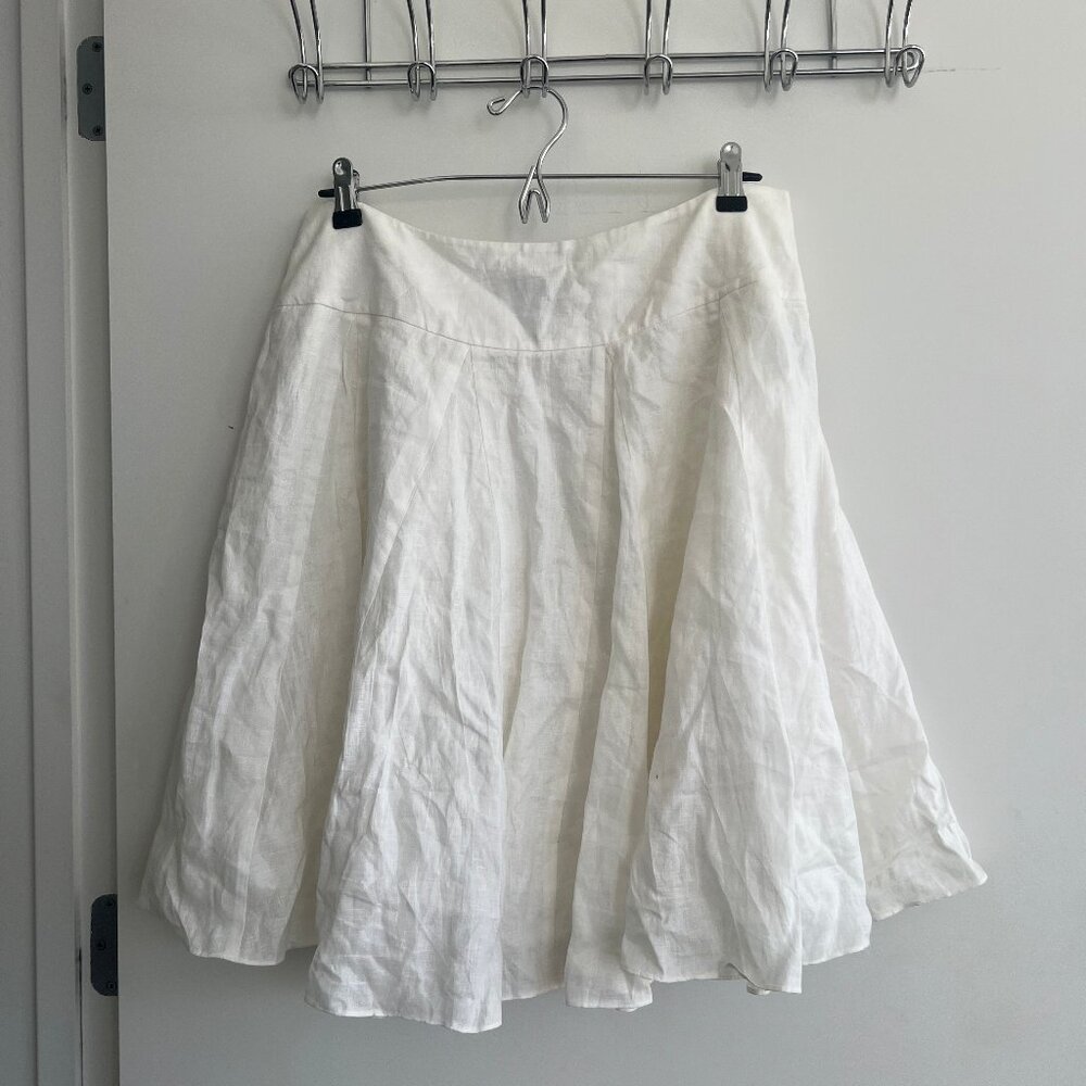 Ralph Lauren Flared Hem Midi A Line Linen Skirt White, Size 10P